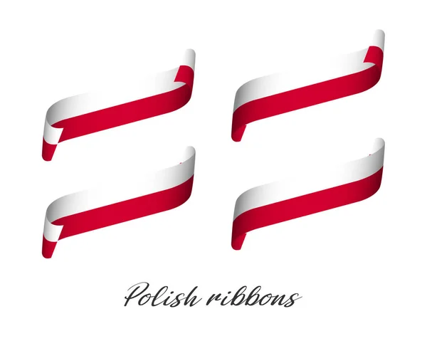 흰색 배경, 폴란드, 폴란드어 리본의 국기에 고립 된 폴란드어 색상에서 4 현대 색된 벡터 리본 세트 — 스톡 벡터
