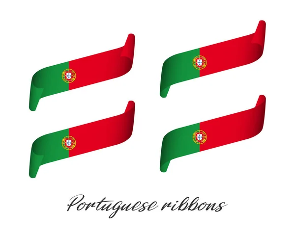 Set of four modern colored vector ribbons in Portuguese colors isolated on white background, flag of Portugal, Portuguese ribbons — Stock Vector