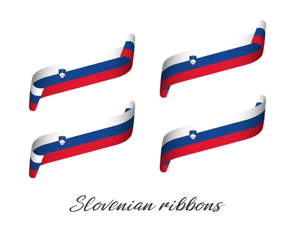 Набір з чотирьох сучасних кольорові вектор стрічки з Словенська триколор ізольовані на білому тлі, Прапор Словенії словенського стрічками — стоковий вектор