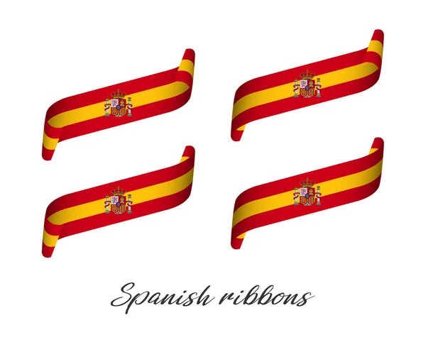 Beyaz arka plan üzerinde İspanya, İspanyolca şeritler bayrağı izole İspanyol renklerde dört modern renkli vektör şerit kümesi — Stok Vektör
