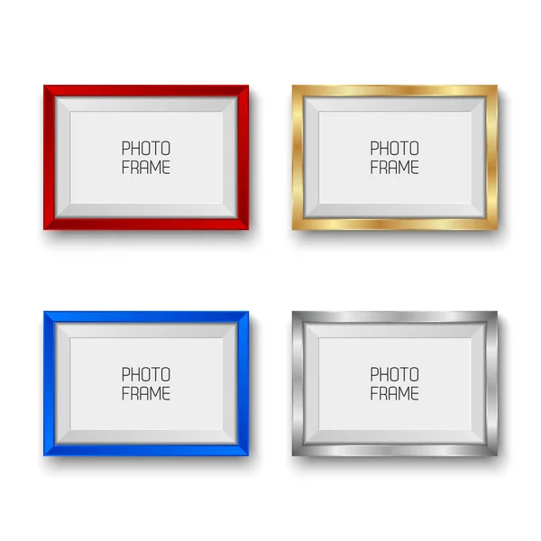 Realistic gold, silver, red and blue vector picture frames isolated on white background with blank space for your photo — Stock Vector
