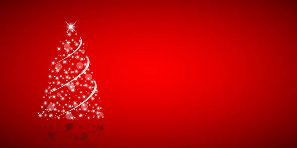 Kerstboom van sterren op rode achtergrond, kerstkaart, vrolijke kerstkaart — Stockvector