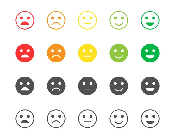 Conjunto de avaliação de feedback de emoticons vermelhos, laranja, amarelos e verdes Conjunto de avaliação de feedback de emoticons vermelhos, laranja, amarelos e verdes, emoji de sorriso vetorial em cores diferentes, ícones para seu design, site e formas, ilustração vetorial —  Vetores de Stock