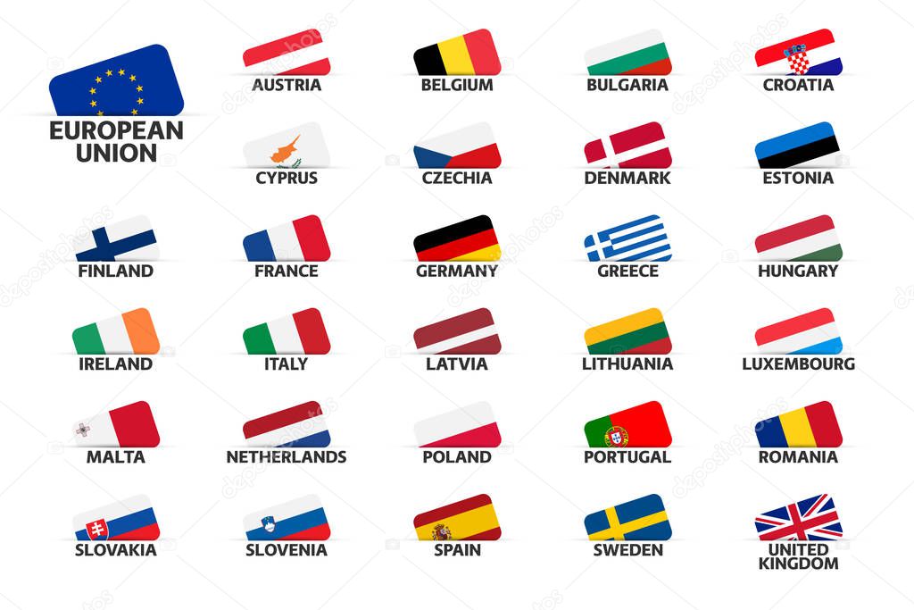 Fijar las banderas de los países de la Unión Europea, los estados