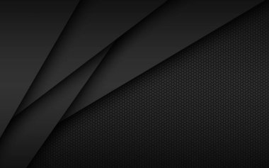 Altıgen desenli siyah modern malzeme tasarımı, koyu kaplamalı kağıtlar, işiniz için kurumsal şablon, vektör soyut geniş ekran arka plan