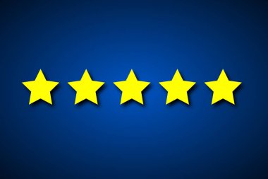 Set five yellow rating stars on blue background, vector illustration of rating satisfaction customer symbol clipart
