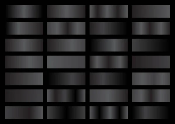 Conjunto Vectores Gradientes Metálicos Negros Grises Colección Muestras Gradiente Brillante — Vector de stock