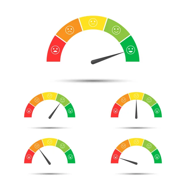 Vektor Illustration Der Bewertung Kundenzufriedenheit Meter Verschiedene Farben Von Rot — Stockvektor