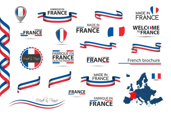 Gran Conjunto Cintas Francesas Símbolos Iconos Banderas Aisladas Sobre Fondo — Vector de stock