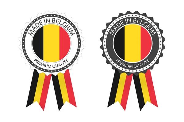 比利时制造的两个现代向量标签 白色背景 比利时色的简单贴纸 高档邮票设计 比利时国旗 — 图库矢量图片