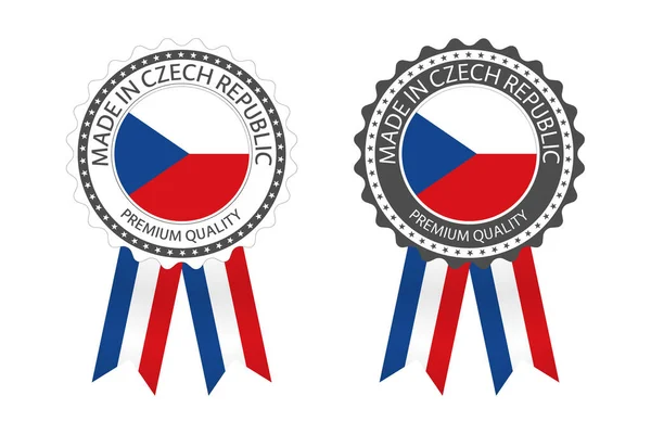 Deux Vecteurs Modernes Fabriqué République Tchèque Étiquettes Isolées Sur Fond — Image vectorielle