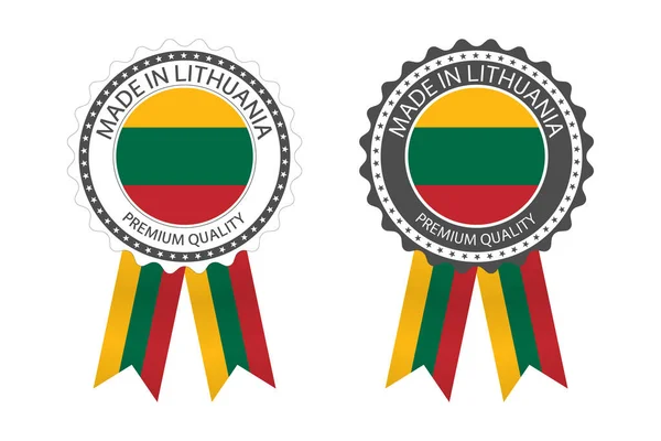 Dois Vetores Modernos Made Lithuania Rótulos Isolados Fundo Branco Adesivos — Vetor de Stock