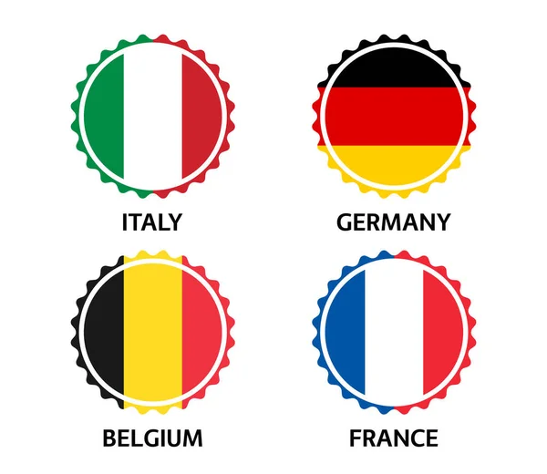 Set Four Italian German Belgian French Stickers Made Italy Made — Stock Vector