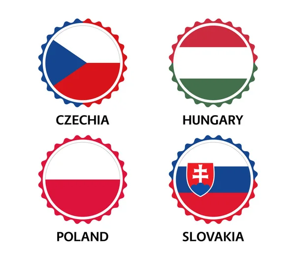 Conjunto Quatro Adesivos Checos Húngaros Polacos Eslovacos Fabricado República Checa — Vetor de Stock