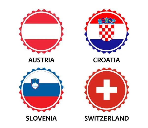 Conjunto Cuatro Pegatinas Austriacas Croatas Eslovenas Suizas Made Austria Made — Vector de stock
