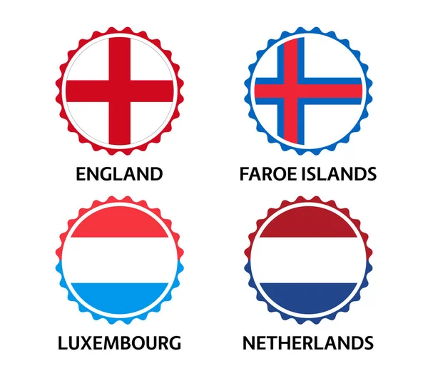 Conjunto Cuatro Pegatinas Inglesas Las Islas Feroe Luxemburguesas Holandesas Made — Vector de stock
