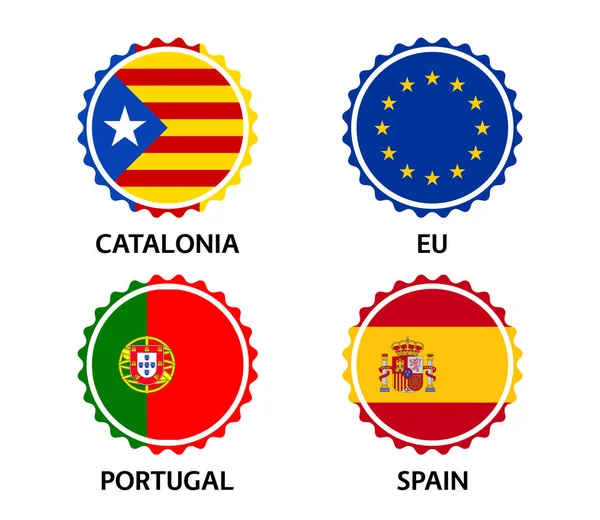 Dört Katalonya Avrupa Birliği Portekiz Spanyol Çıkartması Katalonya Üretildi Avrupa — Stok Vektör