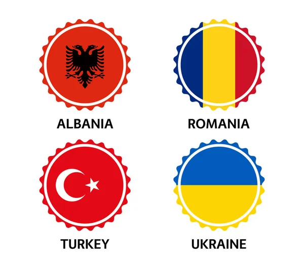 Set Four Albanian Romanian Turkish Ukrainian Stickers Made Albania Made — Stock Vector