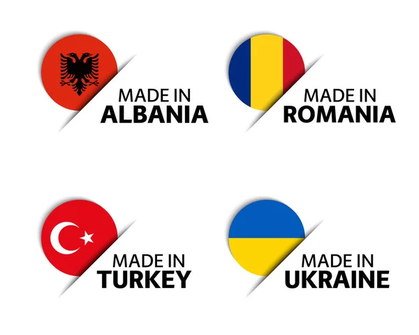 Σύνολο Τεσσάρων Αλβανικών Ρουμανικών Τουρκικών Και Ουκρανικών Αυτοκόλλητων Κατασκευασμένο Στην — Διανυσματικό Αρχείο