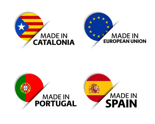 Lot Quatre Stickers Catalogne Union Européenne Portugais Espagnol Fabriqué Catalogne — Image vectorielle