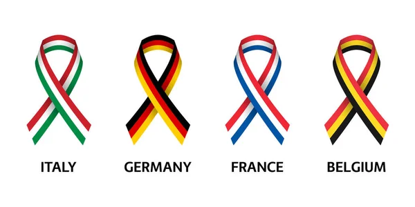 Set Four Italian German Belgian French Stripe Ribbons Pray Italy — Stock Vector