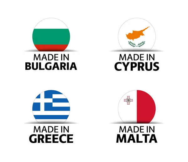Négy Bolgár Ciprusi Görög Máltai Matrica Made Bulgary Made Cyprus — Stock Vector
