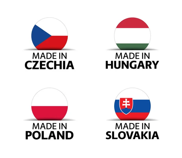 Négy Cseh Magyar Lengyel Szlovák Matrica Made Czech Republic Made — Stock Vector