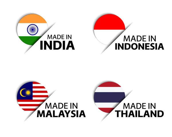 Set Quattro Adesivi Indiani Indonesiani Malesi Thailandesi Made India Made — Vettoriale Stock