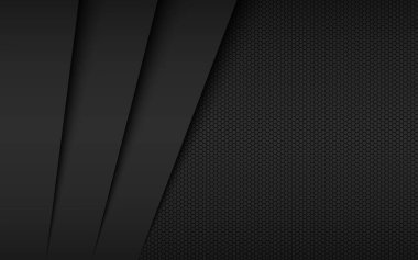 Poligonal desenli siyah ve gri modern materyal tasarımı. Üst üste binen kağıt, işiniz için kurumsal şablon, vektör soyut geniş ekran arkaplan