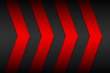 Kırmızı okları ve metalik desenleri olan siyah bir arka plan. İşiniz ve projeleriniz için modern şablon. Vektör soyut geniş ekran arkaplanı