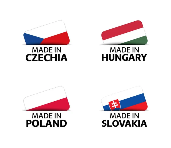 Set Quattro Adesivi Cechi Ungheresi Polacchi Slovacchi Made Czech Republic — Vettoriale Stock
