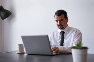 dizüstü bilgisayar kullanarak emin iş adamı 