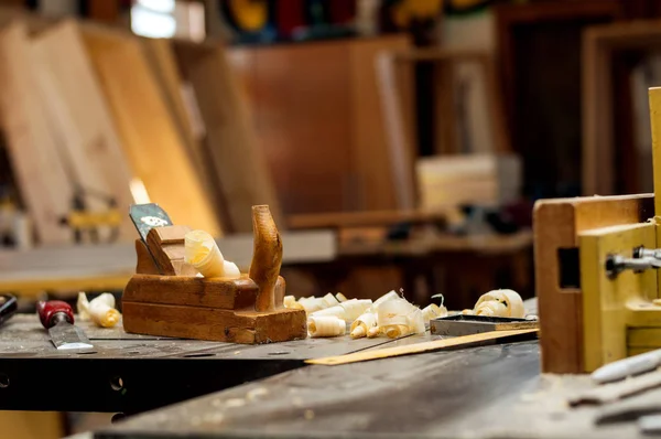 Carpenter tools and working space — Stock Photo, Image