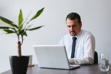 dizüstü bilgisayar kullanarak emin iş adamı 