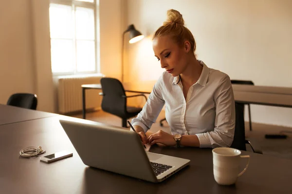 Donna che lavora con il computer portatile — Foto Stock