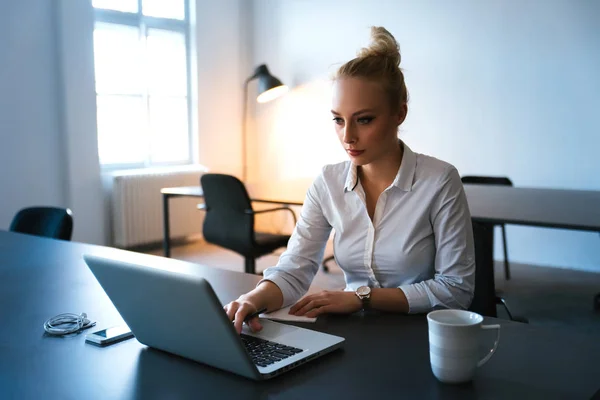 Donna che lavora con il computer portatile — Foto Stock