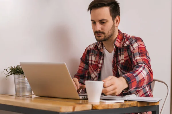 dizüstü bilgisayar kullanan yakışıklı adam 