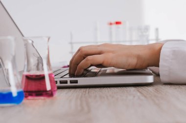 Belgeler laptop içine yazarak bilim adamı 