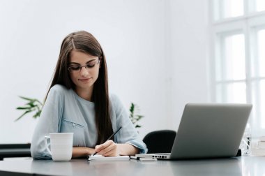 iş kadını ile laptop portresi 