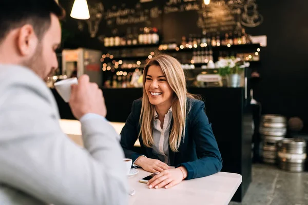 Young Attractive Couple Date Cafe — Stock Photo, Image