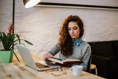 Esmer kadın okuma kitabı, modern iç Danışma