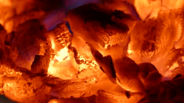 Καυτή Ξυλάνθρακα Θερμότητα Στο Τζάκι Θερμότητας Από Καυσόξυλα Φωτιά Στο — Αρχείο Βίντεο