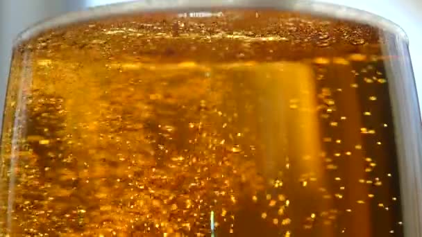 Cerveja Derramada Copo Vidro Bebida Leve Com Baixo Teor Alcoólico — Vídeo de Stock