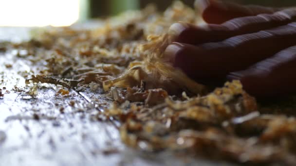 Balayez les copeaux de bois de la table avec votre main. Outil pour menuiserie .