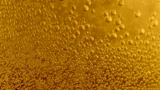 Ett Glas Med Gasbubblor Lätt Levande Närbild Gul Kolsyrad Dryck — Stockvideo