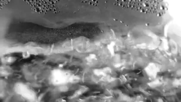Agua Hirviendo Las Burbujas Aire Flotan Líquido Textura Blanco Negra — Vídeos de Stock