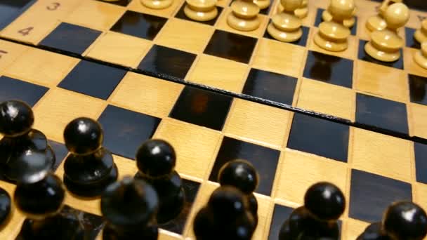 Jeu Plateau Échecs Échiquier Avec Pièces Espacées Compétitions Lutte Bien — Video