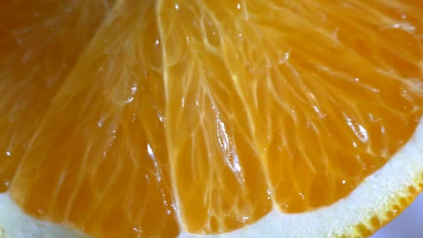 Detailansicht Eines Saftigen Orangenschnitts Zitrusfrüchte Fruchtfleisch Von Orange — Stockvideo