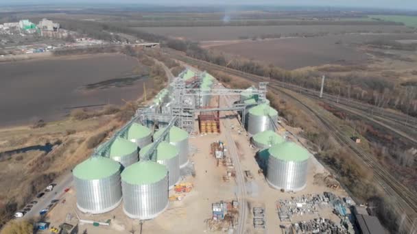 Basis Van Graanschuur Bouwplaats Van Liften Landbouwsector Graanoogst Bouw Van — Stockvideo