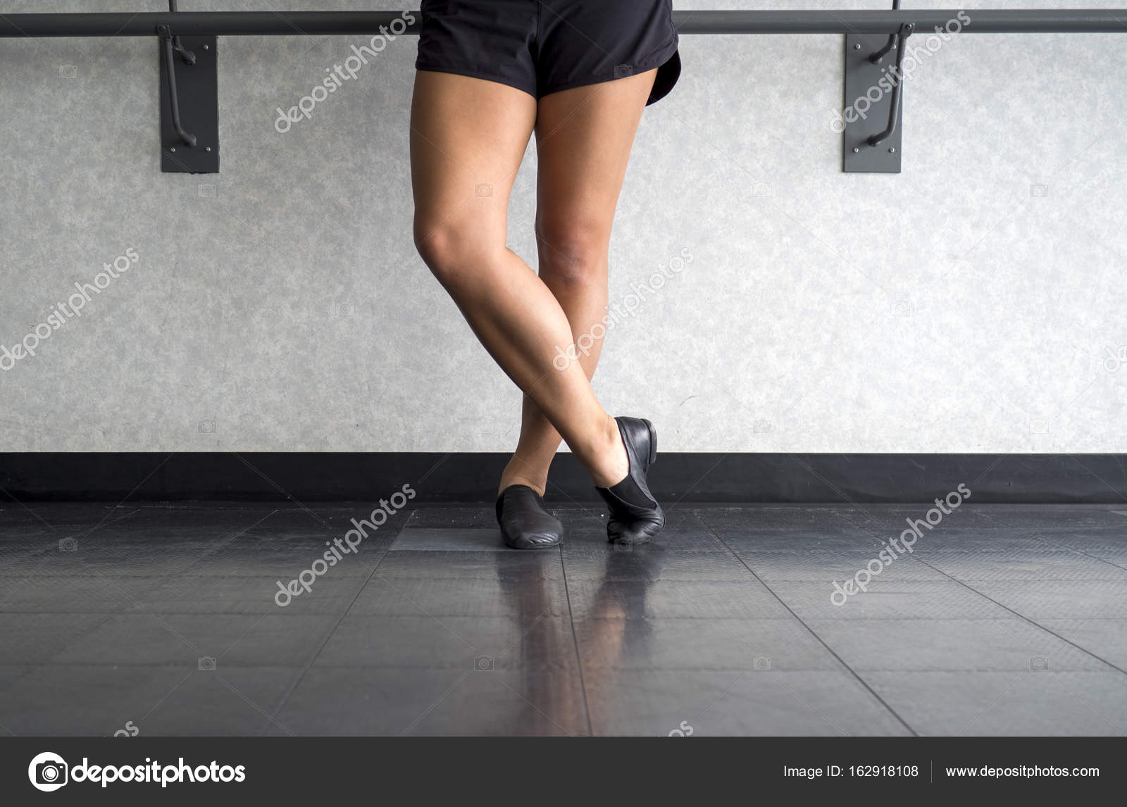 Jazz Dancer Posing Barre Jazz Shoes Stock Photo by